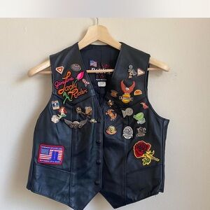 Black Leather Vest with Colorful Patches